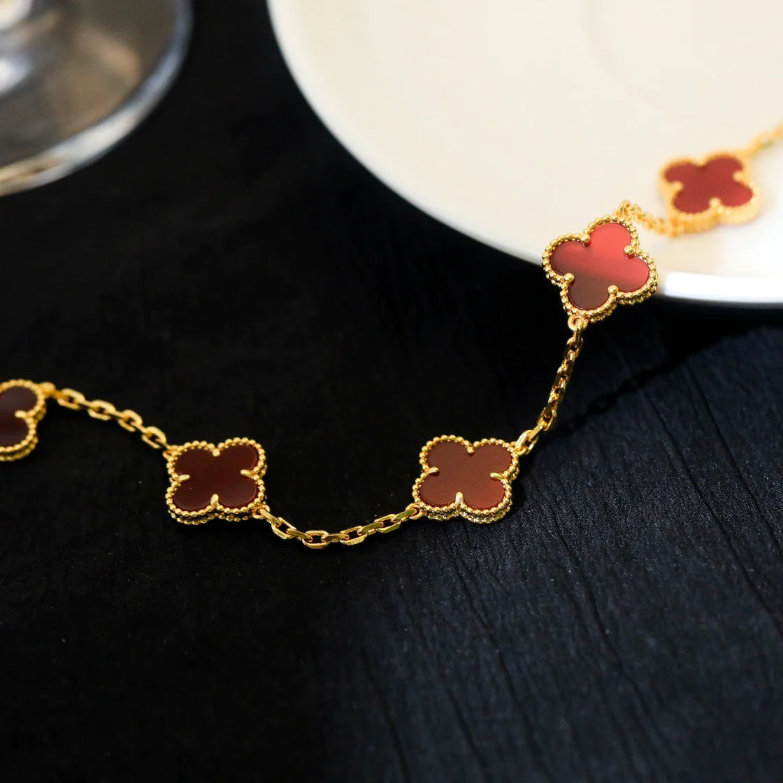 [Rosla Jewelry]CLOVER 5 MOTIF RED AGATE  BRACELET