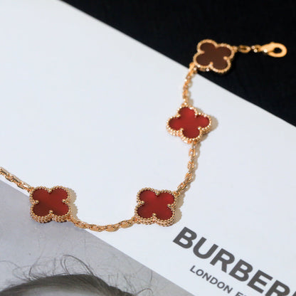 [Rosla Jewelry]CLOVER 5 MOTIF RED AGATE  BRACELET