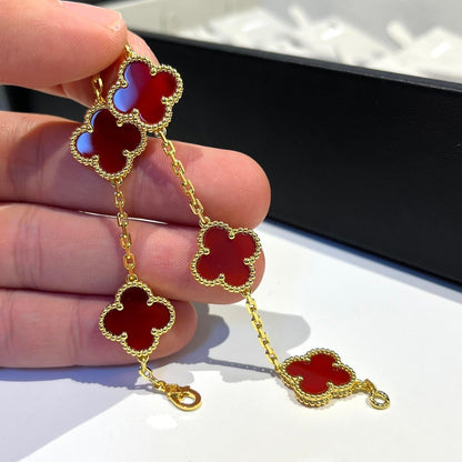 [Rosla Jewelry]CLOVER 5 MOTIF RED AGATE  BRACELET