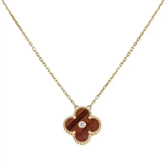 [Rosla Jewelry]CLOVER 15MM DIAMOND AND YELLOW TIGER'S EYE AGATE necklace