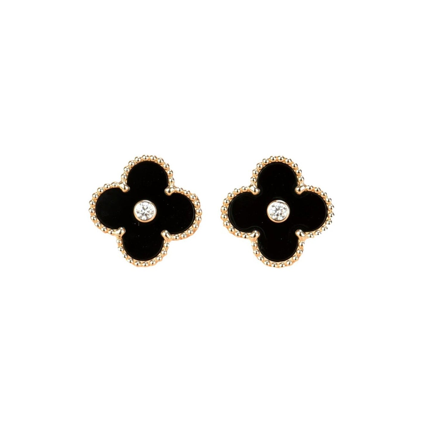 [Rosla Jewelry]CLOVER MEDIUM 1 MOTIFS ONYX DIAMOND EARRINGS