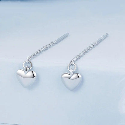 Simple Heart-shaped Drop Ear Threads Long Tassel Earrings