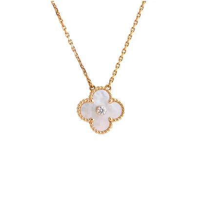 [Rosla Jewelry]CLOVER 15MM DIAMOND WHITE FRITILLARIA NECKLACE