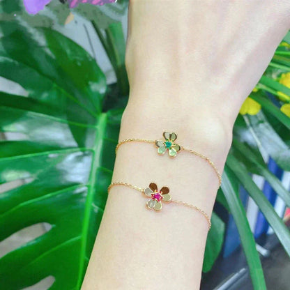 [Rosla Jewelry]FRIVOLE GOLD FLOWER PINK MALACHITE BRACELET