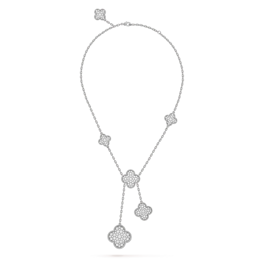 [Rosla Jewelry]CLOVER 5 MOTIFS SILVER DIAMONDS NECKLACE