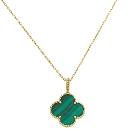 [Rosla Schmuck] KLEEBLATT 25MM MALACHIT GOLD HALSKETTE