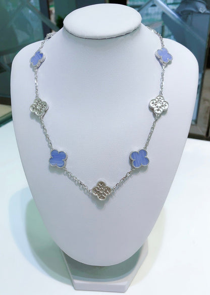 [Rosla Jewelry]CLOVER 10 MOTIFS CHALCEDONY DIAMONDS SILVER NECKLACE