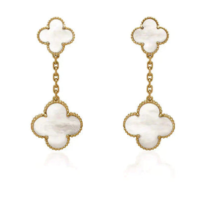 [Rosla Jewelry]CLOVER 2 MOTIF WHITE MOP EARRINGS